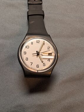 Swatch Black and White Analog Watch with Date Magnifier